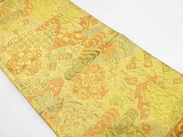 JAPANESE KIMONO / ANTIQUE FUKURO OBI / SILK / WOVEN FLOWER & MATSUKAWAGISHI